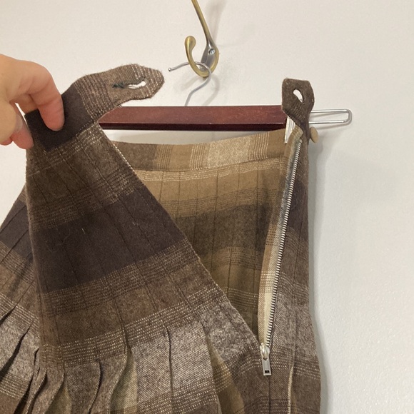 Handmade Pleated Skirt Womens XS Brown Tan Plaid Wool Nerdcore Librarian Fall - Picture 7 of 9